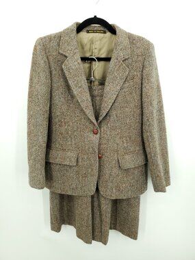 Harris Tweed/Orvis Vintage Wool Skirt Suit Set S/4 Brown/Gray